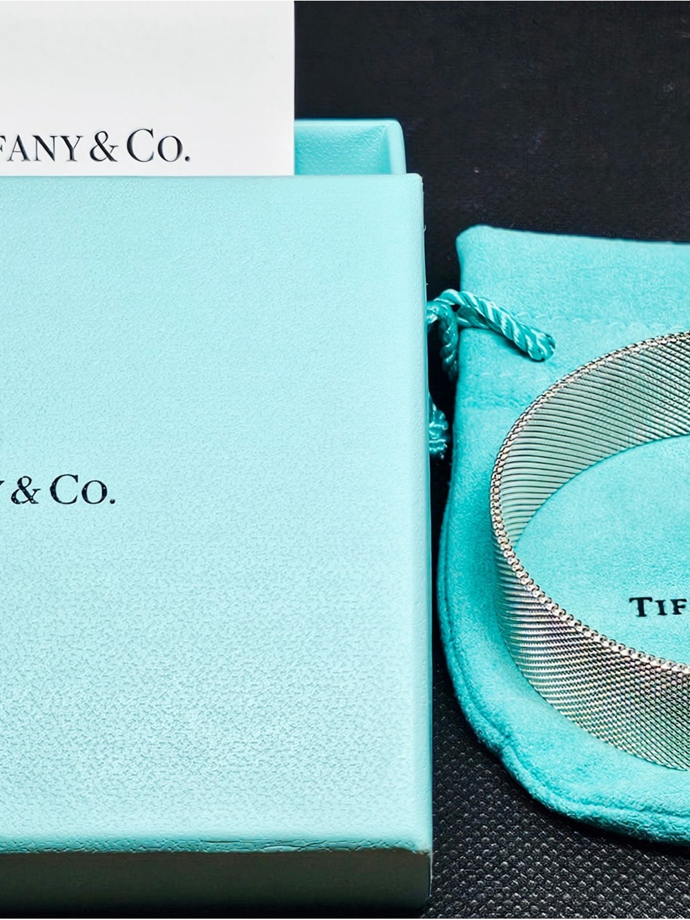 Tiffany & Co. Silver Mesh Bangle with Tiffany Blue Pouch - Picture 2 of 4
